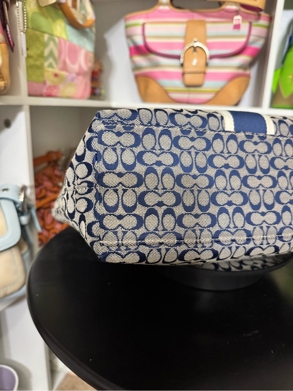 Coach Navy Signature Stripe Tote - Picture 8 of 11